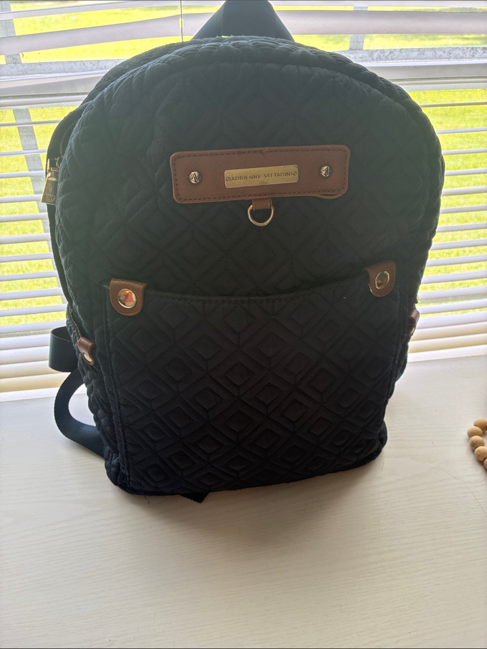 Adrienne Vittadini Blue Quilted Backpack with Gold Accents